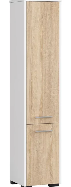 Colonne salle de bains AKORD FIN Blanche 30 cm 2 portes façade Chêne Sonoma 5 étagères 30x30x140 cm