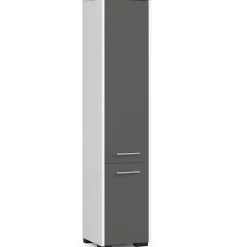 Colonne salle de bains AKORD FIN Blanche 30 cm 2 portes façade Gris Graphite 5 étagères 30x30x140 cm