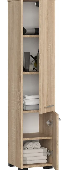 Colonne salle de bains AKORD FIN Chêne Sonoma 30 cm 2 portes façade Chêne Sonoma 5 étagères 30x30x140 cm