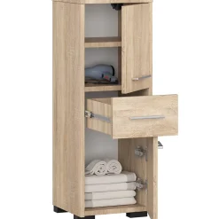 Colonne salle de bains AKORD FIN Chêne Sonoma 30 cm 2 portes 1 tiroir façade Chêne Sonoma 3 étagères 30x30x85 cm