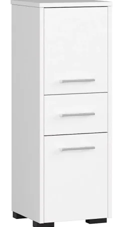Colonne salle de bains AKORD FIN Blanche 30 cm 2 portes 1 tiroir façade Blanche 3 étagères 30x30x85 cm