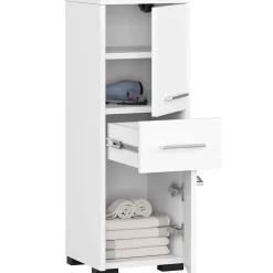 Colonne salle de bains AKORD FIN Blanche 30 cm 2 portes 1 tiroir façade Blanche 3 étagères 30x30x85 cm