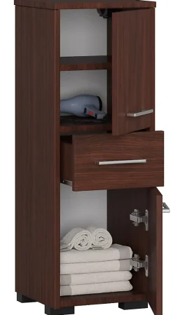 Colonne salle de bains AKORD FIN Wengé 30 cm 2 portes 1 tiroir façade Wengé 3 étagères 30x30x85 cm