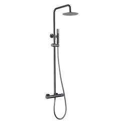 Colonne vasquedouche noire acier et laiton avec douchette anticalcaire et mitigeur thermostatique