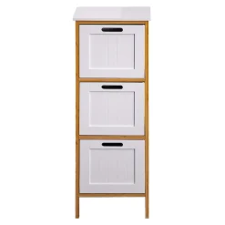 Commode de Salle de Bains 3 Tiroirs MDF Bambu Blanc Marron Rebecca Mobili