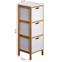 Commode de Salle de Bains 3 Tiroirs MDF Bambu Blanc Marron Rebecca Mobili