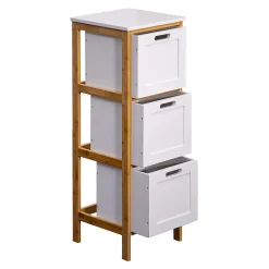 Commode de Salle de Bains 3 Tiroirs MDF Bambu Blanc Marron Rebecca Mobili