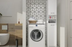 COMO - Meuble de rangement pour machine à laver - Meuble SDB - 64x50x97.5 cm - Buanderie