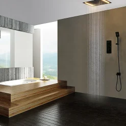 Composition de douche Ciel de pluie 400x400 mm noir mat led, thermostatique, Secax