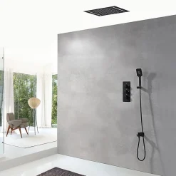Composition de douche Ciel de pluie 400x400 mm noir mat led, thermostatique, Secax