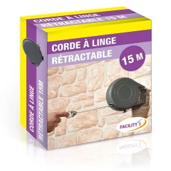 Corde à linge rétractable 15 m 16x15x5.5 cm gain de place intérieur extérieur