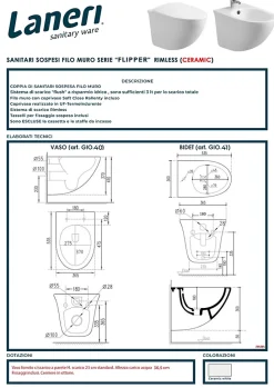 Couple de sanitaires suspendu Rimless sans bride, gamme Flipper avec abattant soft-close inclus