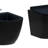 Couple de sanitaires suspendu Rimless sans bride, gamme New Bent de couleur noire mat avec abattant soft-close inclus