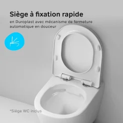 Cuvette WC Suspendu Blanc Toilette Suspendu FlashClean WC sans rebord avec couvercle de siège SoftClose, CXB1701SC Blanc AM.PM