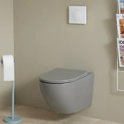 Cuvette WC suspendu gris mat 54 cm sans bride fixations invisibles - Cyrus