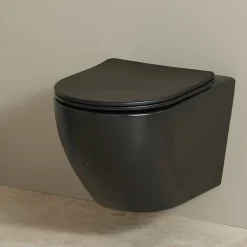 Cuvette WC suspendu noir mat 54 cm sans bride fixations invisibles - Cyrus