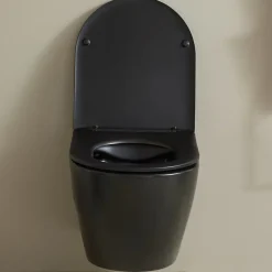 Cuvette WC suspendu noir mat 54 cm sans bride fixations invisibles - Cyrus