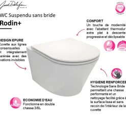 Cuvette WC suspendu sans bride JACOB DELAFON Rodin+ avec abattant