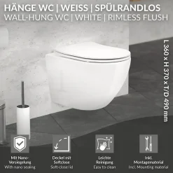 Cuvette WC suspendu sans rebord céramique blanc abattant softclose nano revêt