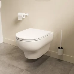 Cuvette WC suspendue sans bride avec abattant déclipsable et frein de chute, sortie horizontale, blanc, effet Vortex, GoodHome Cavally