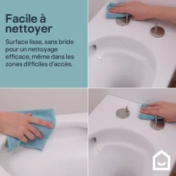 Cuvette WC suspendue sans bride avec abattant déclipsable et frein de chute, sortie horizontale, blanc, effet Vortex, GoodHome Cavally