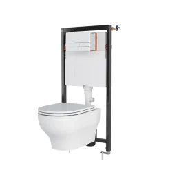 Cuvette WC suspendue sans bride avec abattant déclipsable et frein de chute, sortie horizontale, blanc, effet Vortex, GoodHome Cavally