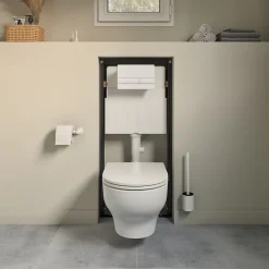 Cuvette WC suspendue sans bride avec abattant déclipsable et frein de chute, sortie horizontale, blanc, effet Vortex, GoodHome Cavally