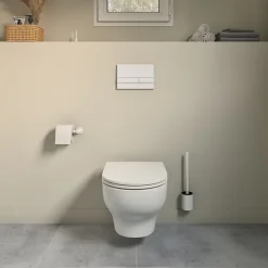 Cuvette WC suspendue sans bride avec abattant déclipsable et frein de chute, sortie horizontale, blanc, effet Vortex, GoodHome Cavally