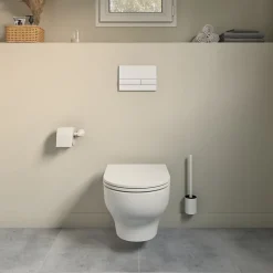 Cuvette WC suspendue sans bride avec abattant déclipsable et frein de chute, sortie horizontale, blanc, effet Vortex, GoodHome Cavally