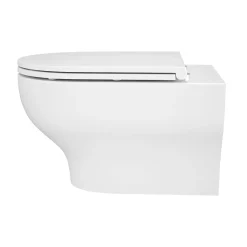 Cuvette WC suspendue sans bride avec abattant déclipsable et frein de chute, sortie horizontale, blanc, effet Vortex, GoodHome Cavally