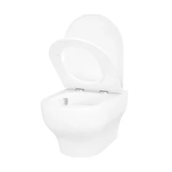 Cuvette WC suspendue sans bride avec abattant déclipsable et frein de chute, sortie horizontale, blanc, effet Vortex, GoodHome Cavally