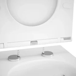 Cuvette WC suspendue sans bride avec abattant déclipsable et frein de chute, sortie horizontale, blanc, effet Vortex, GoodHome Cavally
