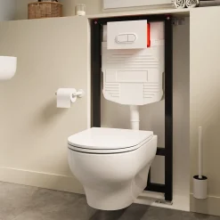 Cuvette WC suspendue sans bride avec abattant déclipsable et frein de chute, sortie horizontale, blanc, effet Vortex, GoodHome Cavally