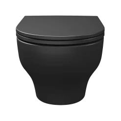Cuvette WC suspendue sans bride avec abattant déclipsable et frein de chute, sortie horizontale, noir, effet Vortex, GoodHome Cavally