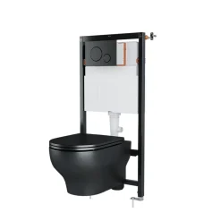 Cuvette WC suspendue sans bride avec abattant déclipsable et frein de chute, sortie horizontale, noir, effet Vortex, GoodHome Cavally