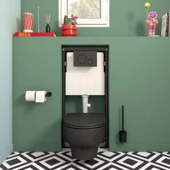 Cuvette WC suspendue sans bride avec abattant déclipsable et frein de chute, sortie horizontale, noir, effet Vortex, GoodHome Cavally
