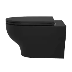 Cuvette WC suspendue sans bride avec abattant déclipsable et frein de chute, sortie horizontale, noir, effet Vortex, GoodHome Cavally