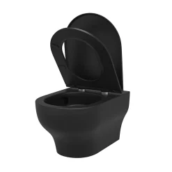 Cuvette WC suspendue sans bride avec abattant déclipsable et frein de chute, sortie horizontale, noir, effet Vortex, GoodHome Cavally