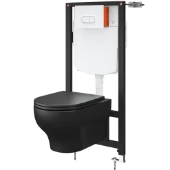 Cuvette WC suspendue sans bride avec abattant déclipsable et frein de chute, sortie horizontale, noir, effet Vortex, GoodHome Cavally