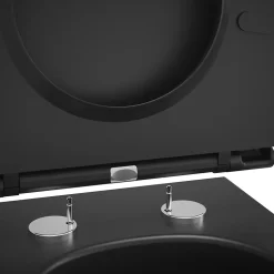 Cuvette WC suspendue sans bride avec abattant déclipsable et frein de chute, sortie horizontale, noir, effet Vortex, GoodHome Cavally