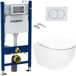 Delta Pack WC Bâti support Duofix 112 cm + WC SAT Tornado sans bride + Abattant SoftClose + Plaque blanche (TORNADOGEB3)
