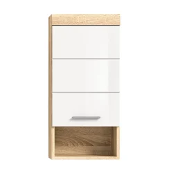 Demi-colonne de salle de bain LEWOTO 1 porte et 1 niche Blanc et chene clair
