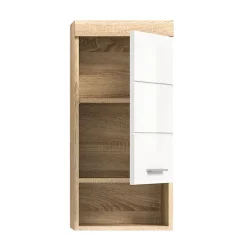 Demi-colonne de salle de bain LEWOTO 1 porte et 1 niche Blanc et chene clair