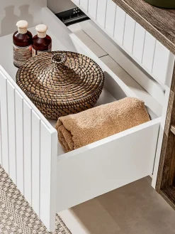 Double meuble sous vasque ICONIC blanc 140 cm avec l'etension chêne Santa Fe