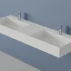 Double vasque murale 153x45x15cm en fonte minérale - blanc mat - TWG231