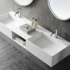 Double vasque murale 150x45x20cm en fonte minérale - blanc mat - TWG235