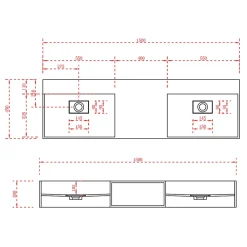 Double vasque murale 150x45x20cm en fonte minérale - blanc mat - TWG235