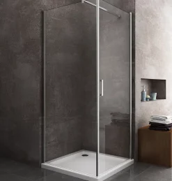Douche de 8 mm avec porte à battant et paroi fixe lateraleH.200 -77-79 porte x 68,5-70,5 fixe