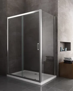 Douche de 6 mm avec un paroi fixe laterale et une porte coulissante - 77,5-80 fixe x 105-110 coulissante