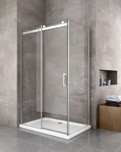 Douche de 8 mm H.190 avec un paroi fixe et une porte coulissante - 90 fixe x 120 coulissante